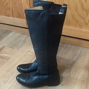 Ladies FRYE Molly Gore Leather W Elastic Back Tall Boots Black Size 6.5